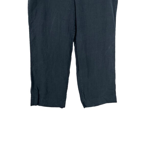 Talbots Pants Women 10 Navy‎ Blue Wide Leg Linen Side Buttons High Rise - Picture 7 of 8